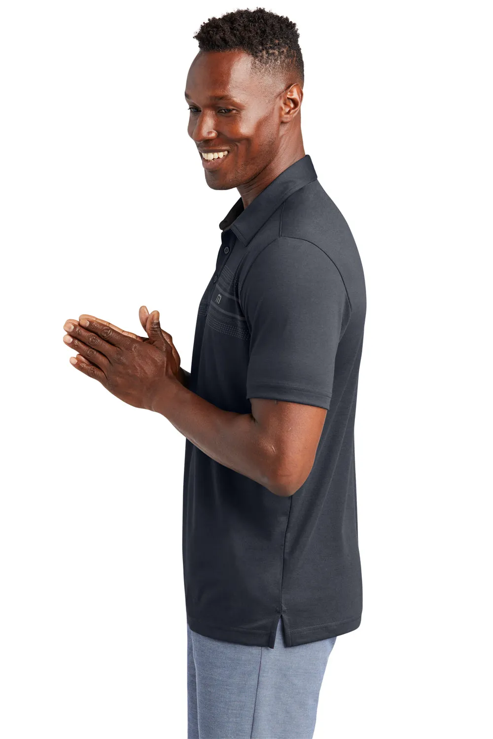 TravisMathew Mens Monterey Wrinkle Resistant Chest Stripe Short Sleeve Polo Shirt - Blue Nights