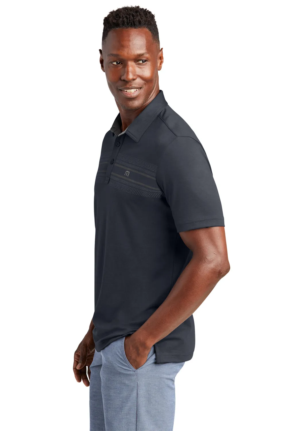 TravisMathew Mens Monterey Wrinkle Resistant Chest Stripe Short Sleeve Polo Shirt - Blue Nights
