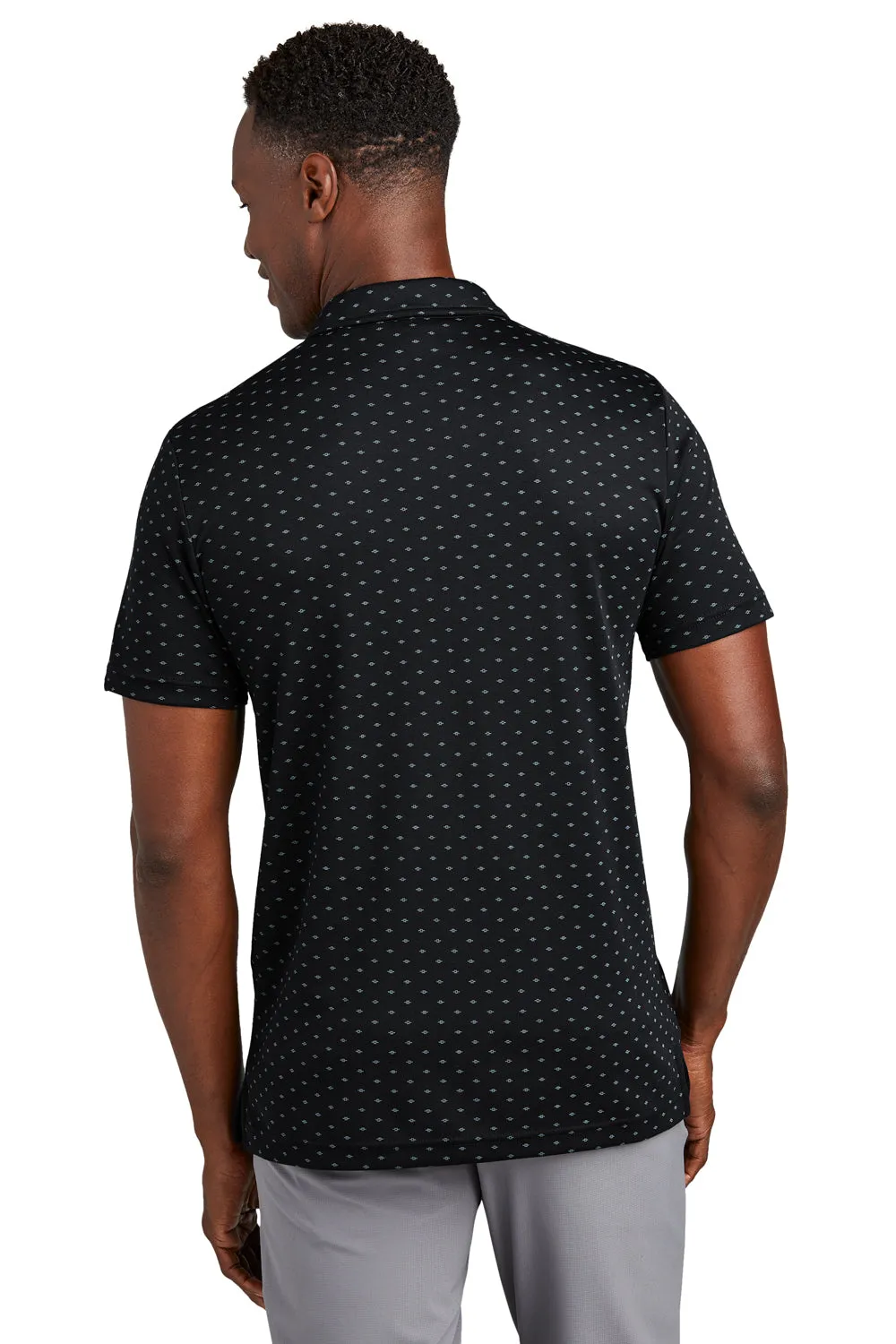 TravisMathew Mens Oceanside Geo Wrinkle Resistant Short Sleeve Polo Shirt - Black/Aegean Blue