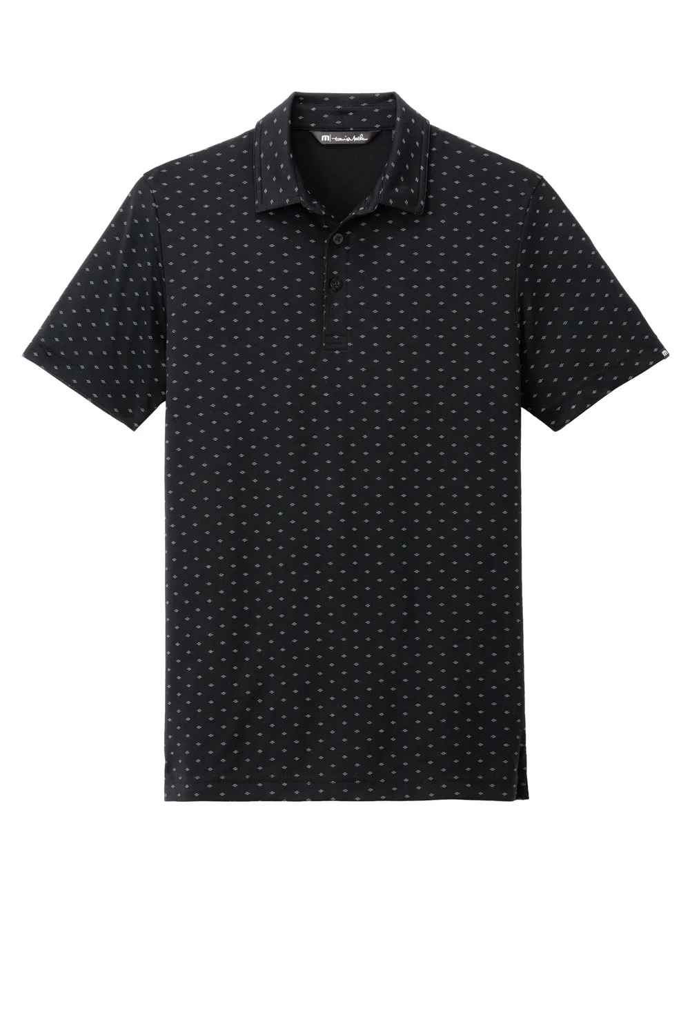 TravisMathew Mens Oceanside Geo Wrinkle Resistant Short Sleeve Polo Shirt - Black/Aegean Blue
