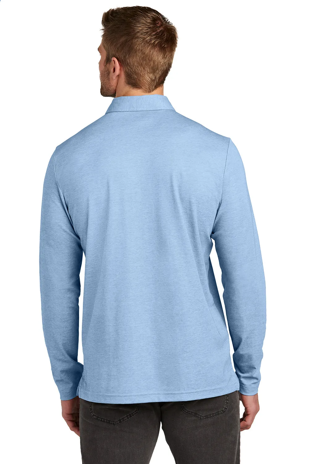 TravisMathew Mens Oceanside Moisture Wicking Long Sleeve Polo Shirt - Heather Allure Blue