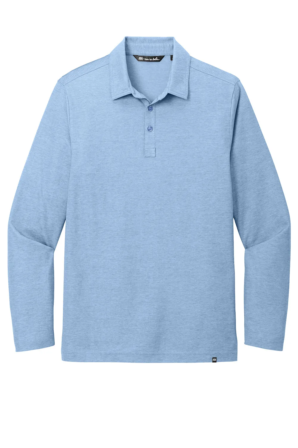 TravisMathew Mens Oceanside Moisture Wicking Long Sleeve Polo Shirt - Heather Allure Blue