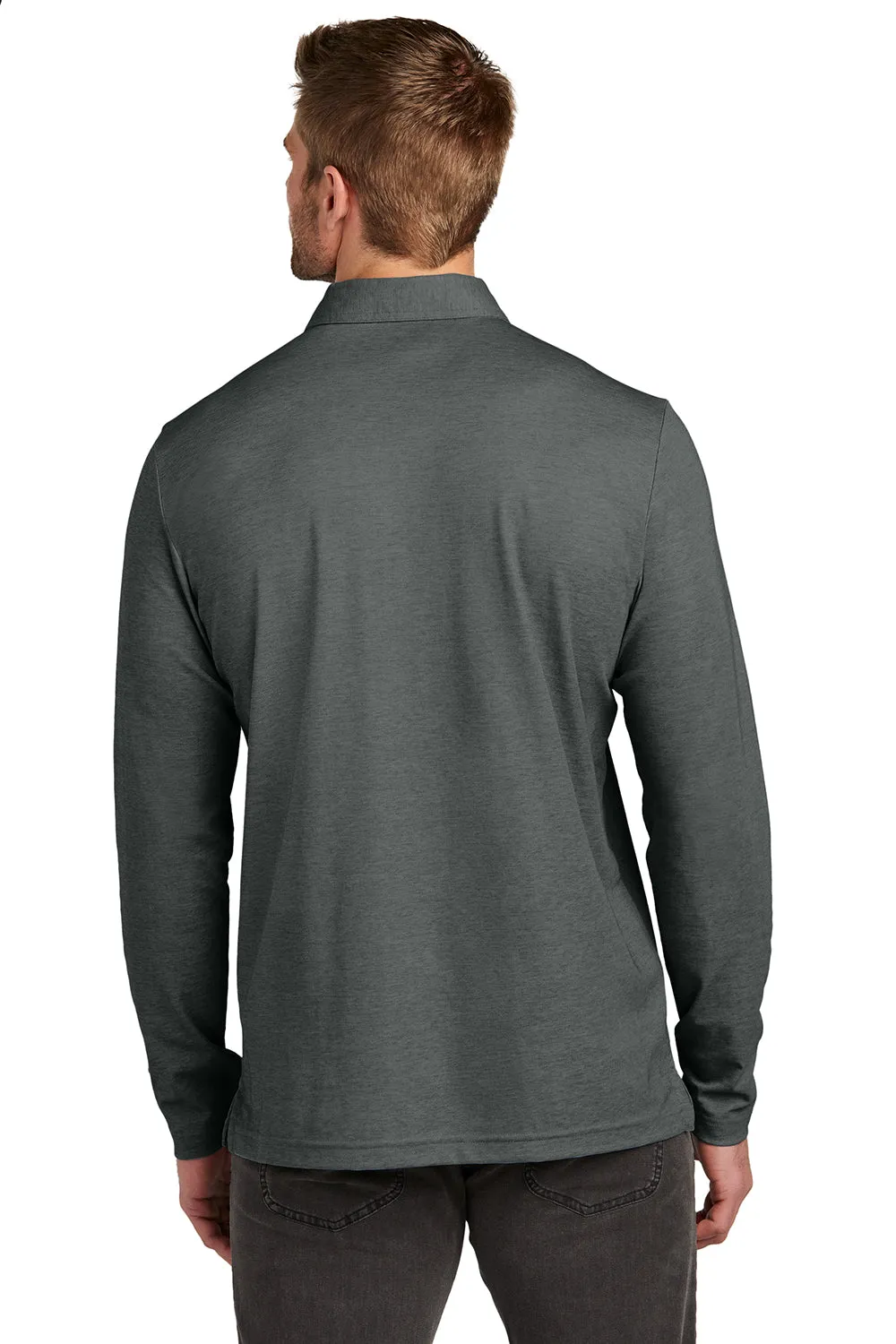 TravisMathew Mens Oceanside Moisture Wicking Long Sleeve Polo Shirt - Heather Black