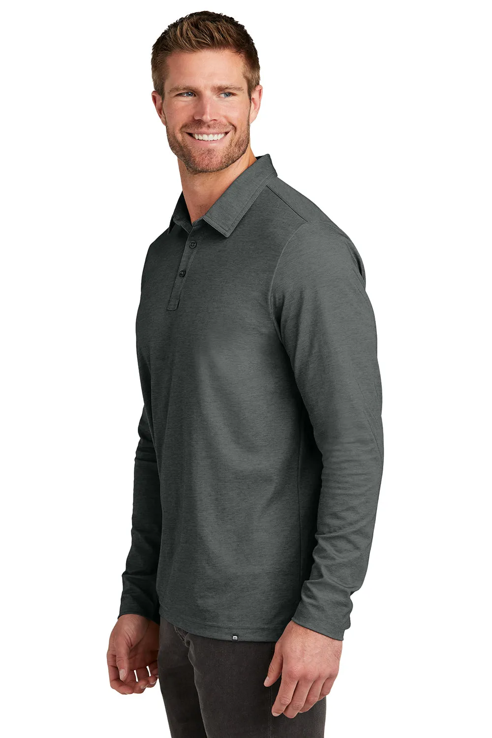 TravisMathew Mens Oceanside Moisture Wicking Long Sleeve Polo Shirt - Heather Black