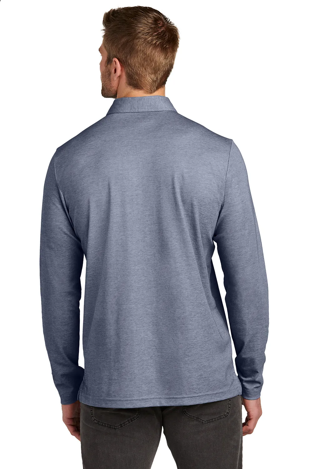 TravisMathew Mens Oceanside Moisture Wicking Long Sleeve Polo Shirt - Heather Blue Nights