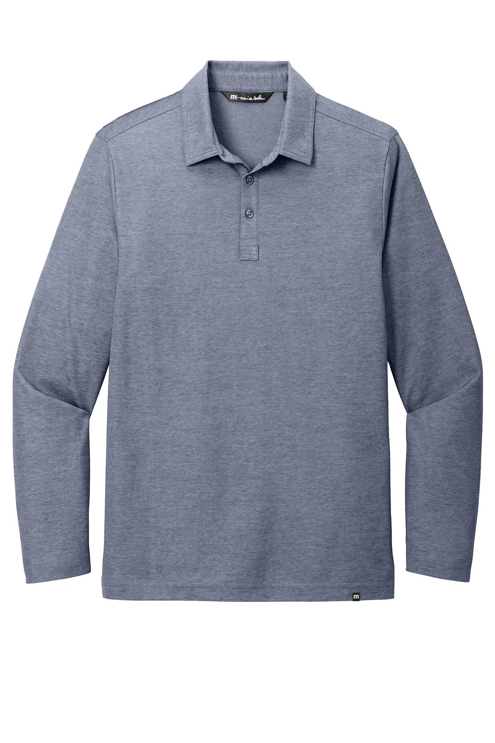 TravisMathew Mens Oceanside Moisture Wicking Long Sleeve Polo Shirt - Heather Blue Nights