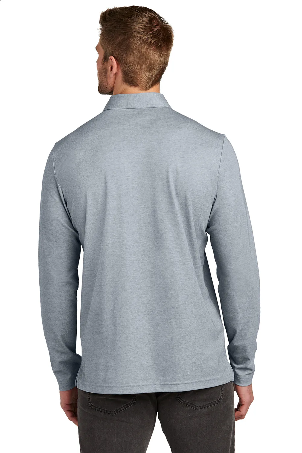 TravisMathew Mens Oceanside Moisture Wicking Long Sleeve Polo Shirt - Heather Quiet Shade Grey