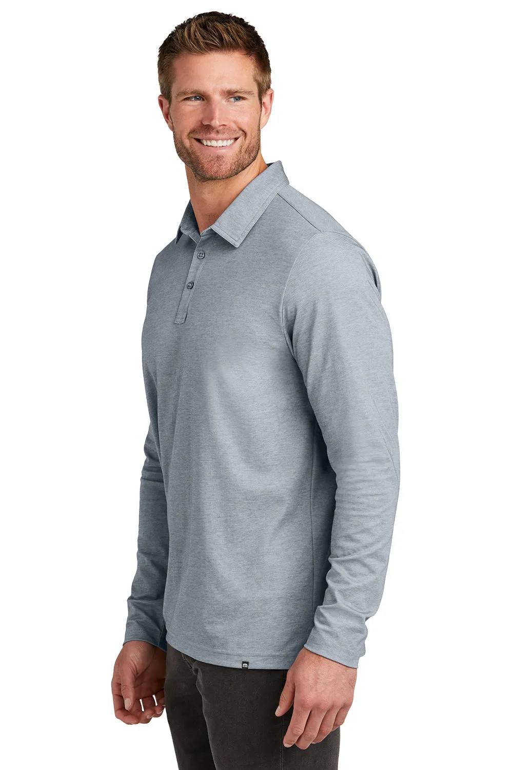 TravisMathew Mens Oceanside Moisture Wicking Long Sleeve Polo Shirt - Heather Quiet Shade Grey