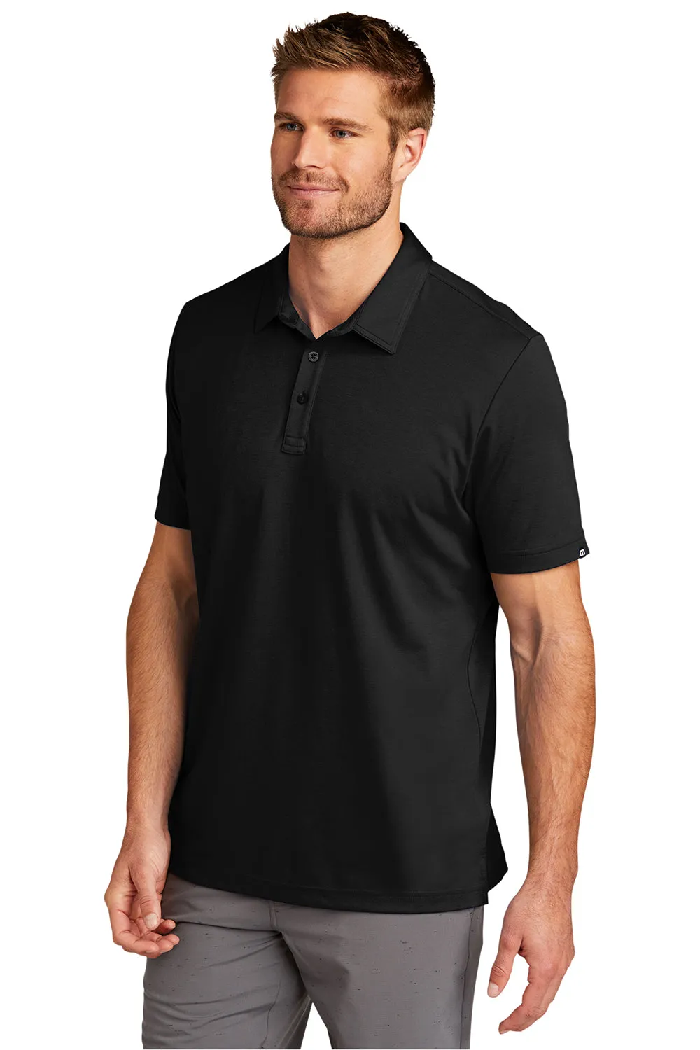 TravisMathew Mens Oceanside Moisture Wicking Short Sleeve Polo Shirt - Black