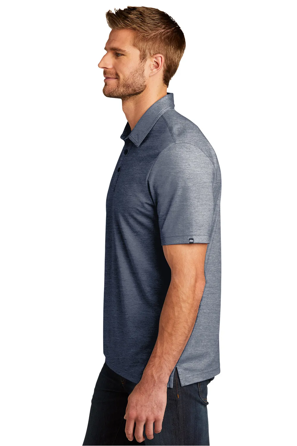 TravisMathew Mens Oceanside Moisture Wicking Short Sleeve Polo Shirt - Heather Blue Nights