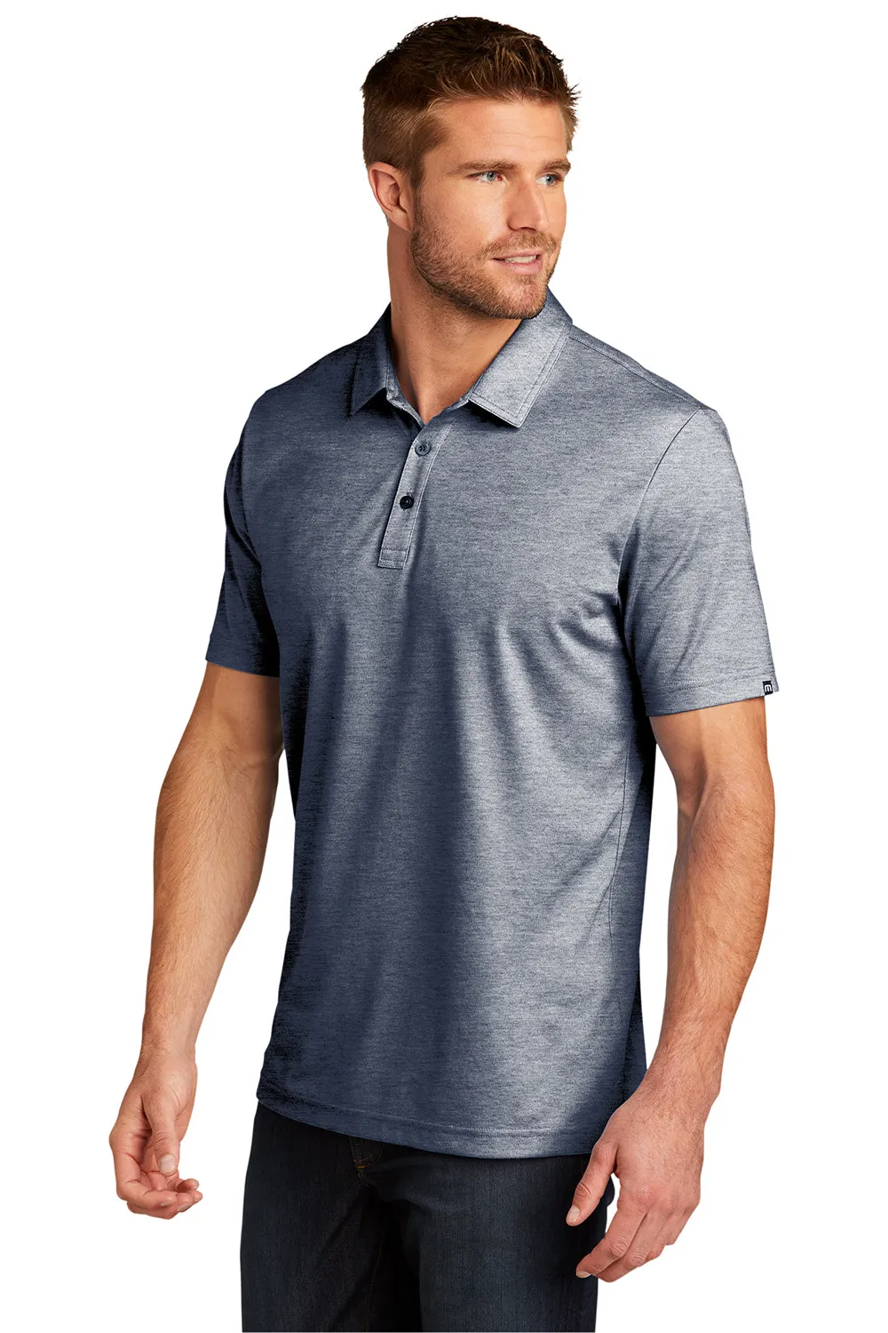 TravisMathew Mens Oceanside Moisture Wicking Short Sleeve Polo Shirt - Heather Blue Nights