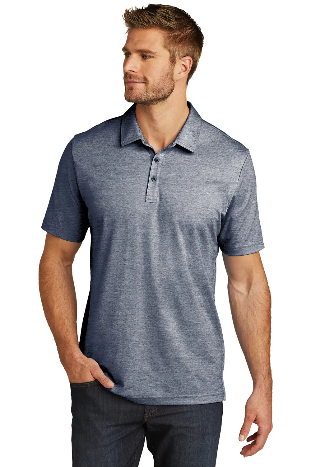 TravisMathew Mens Oceanside Moisture Wicking Short Sleeve Polo Shirt - Heather Blue Nights
