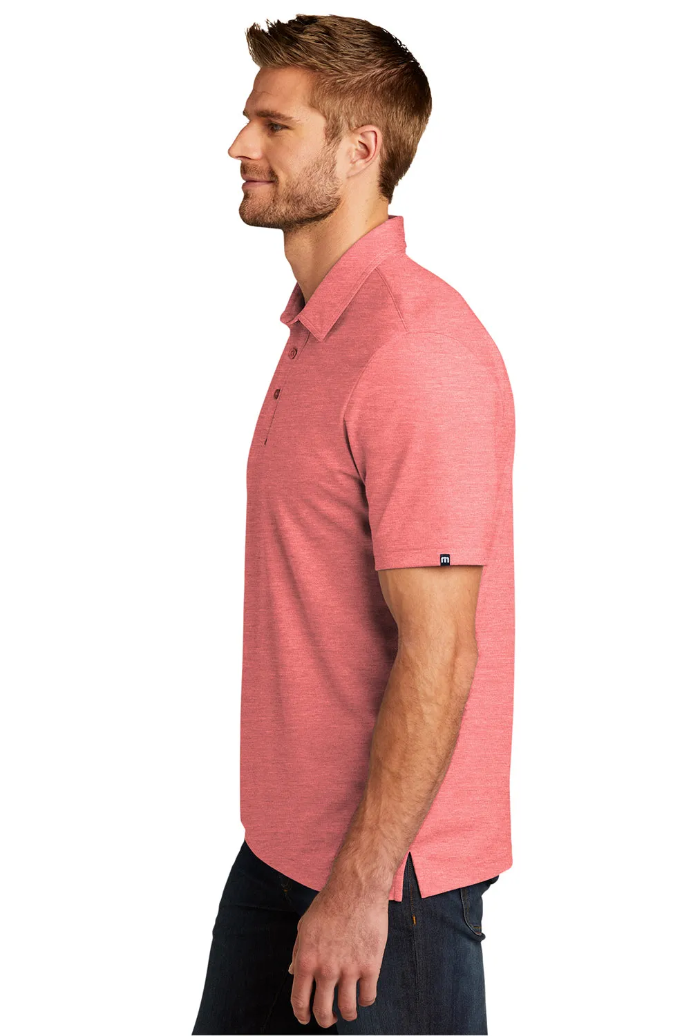 TravisMathew Mens Oceanside Moisture Wicking Short Sleeve Polo Shirt - Heather Cardinal Red