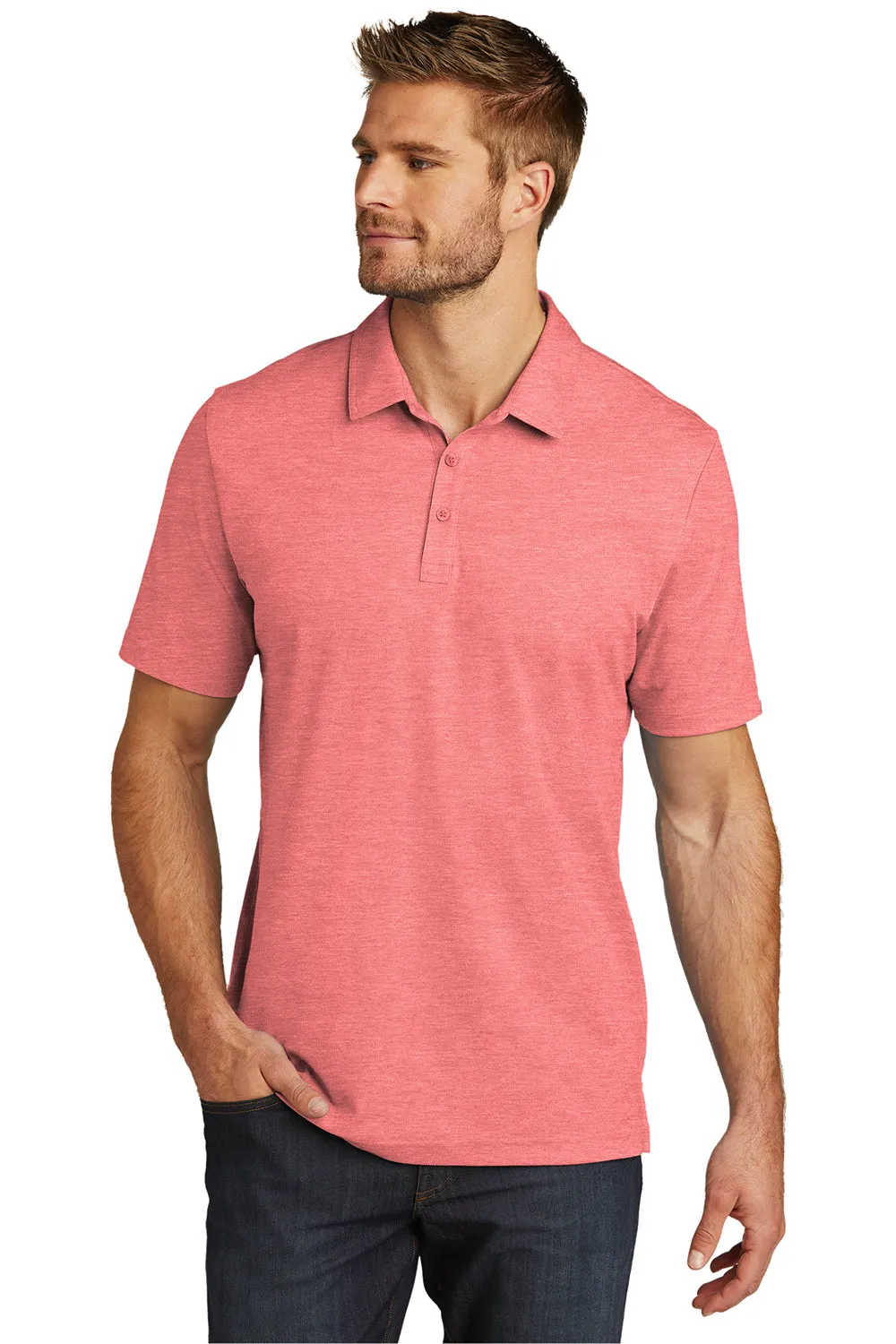 TravisMathew Mens Oceanside Moisture Wicking Short Sleeve Polo Shirt - Heather Cardinal Red