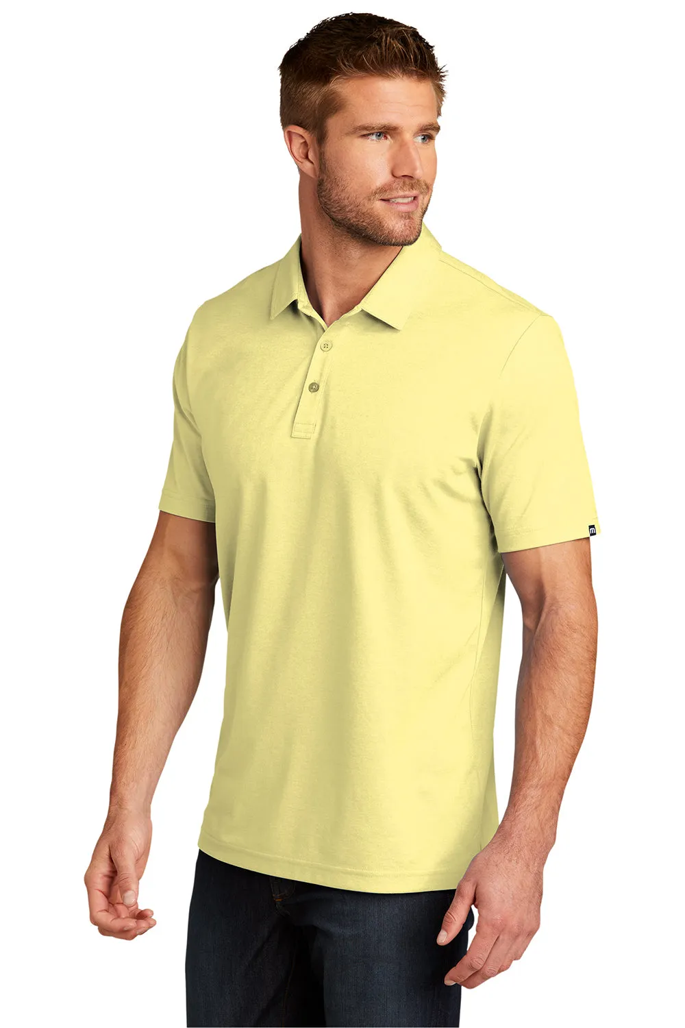 TravisMathew Mens Oceanside Moisture Wicking Short Sleeve Polo Shirt - Heather Pale Banana Yellow