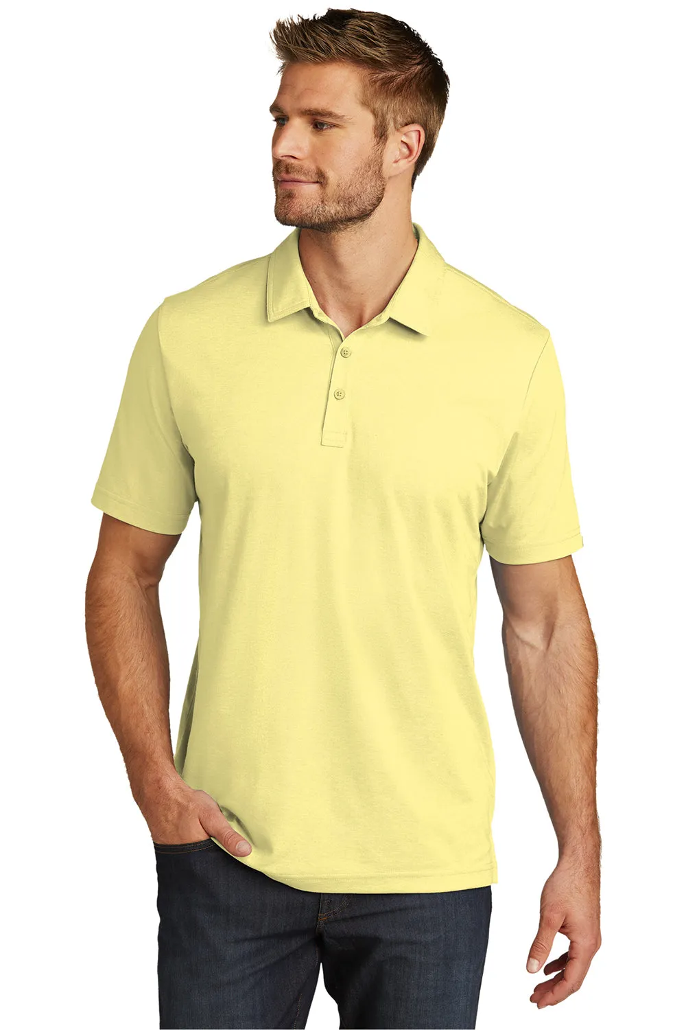 TravisMathew Mens Oceanside Moisture Wicking Short Sleeve Polo Shirt - Heather Pale Banana Yellow