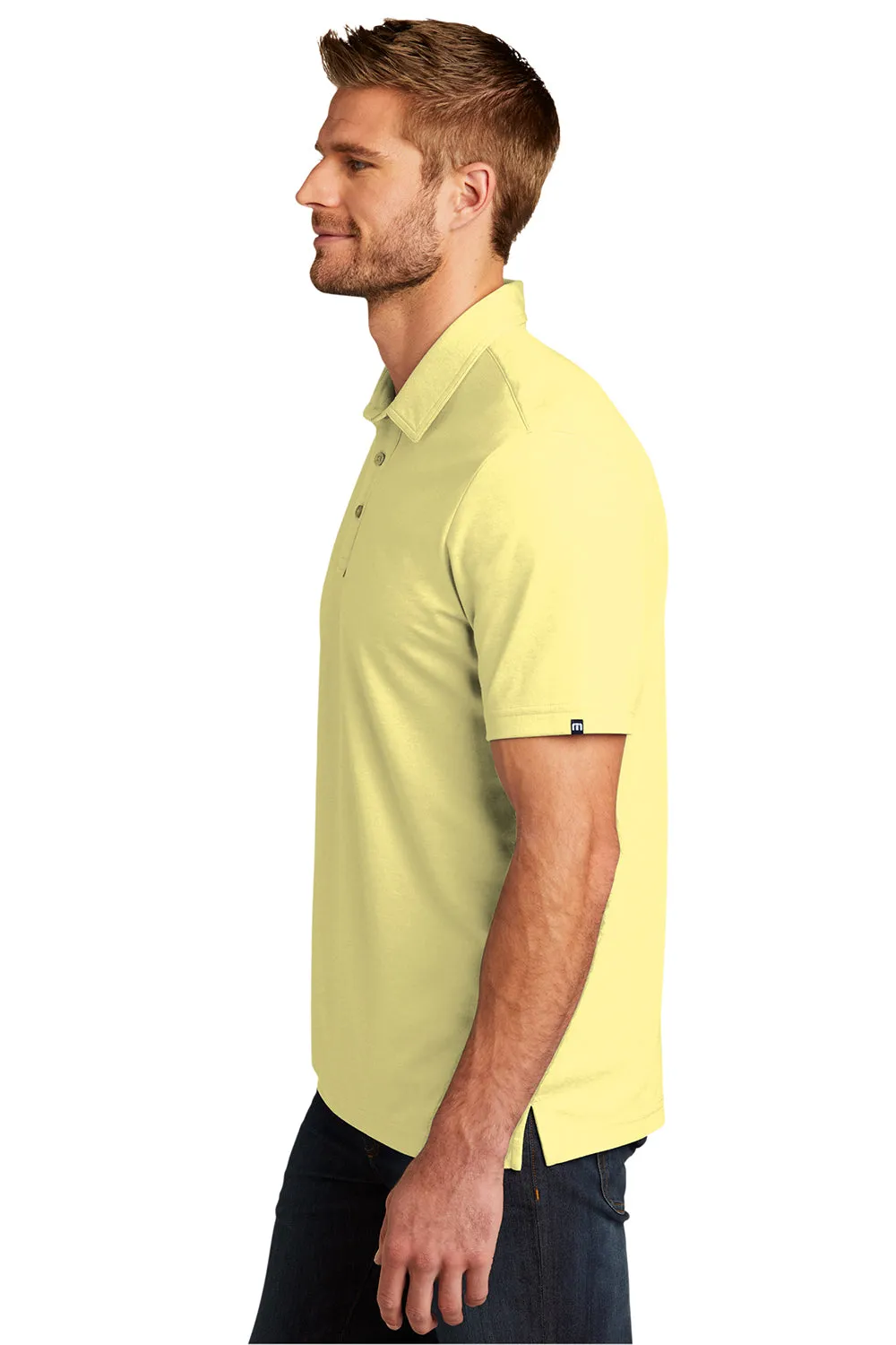 TravisMathew Mens Oceanside Moisture Wicking Short Sleeve Polo Shirt - Heather Pale Banana Yellow