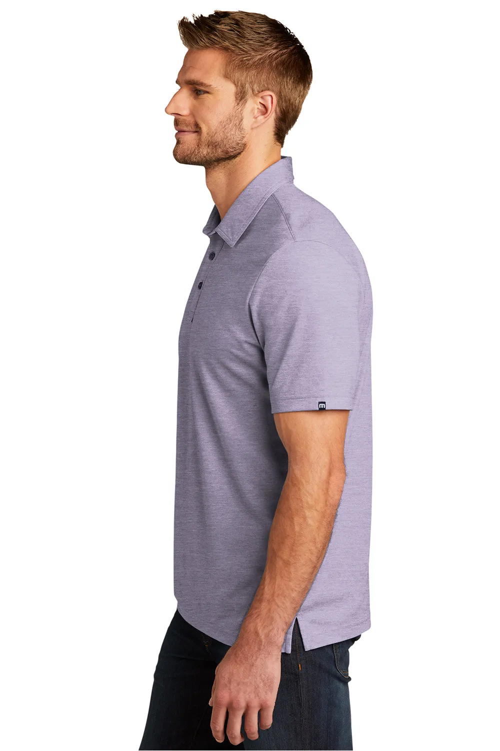 TravisMathew Mens Oceanside Moisture Wicking Short Sleeve Polo Shirt - Heather Purple Sage