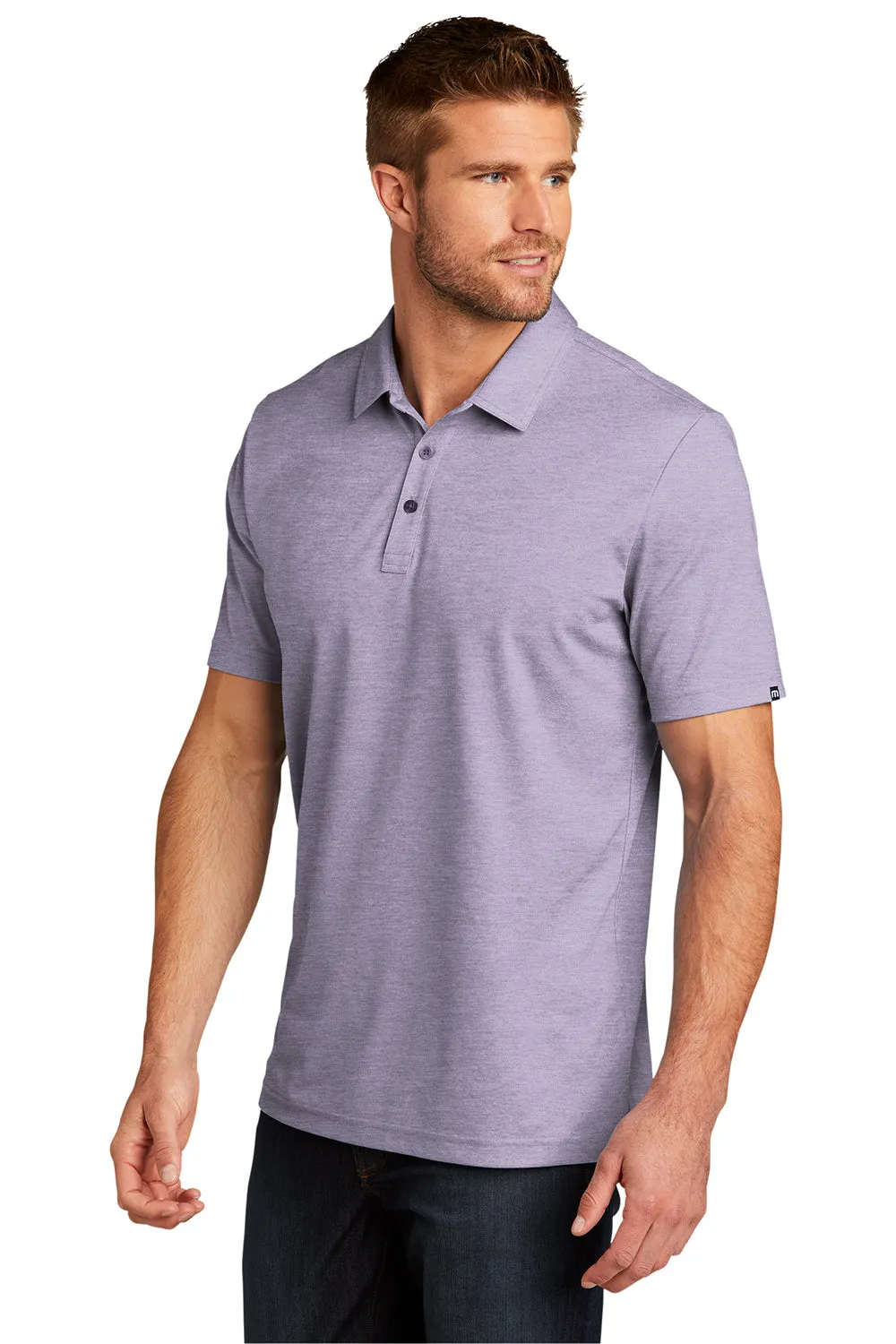TravisMathew Mens Oceanside Moisture Wicking Short Sleeve Polo Shirt - Heather Purple Sage