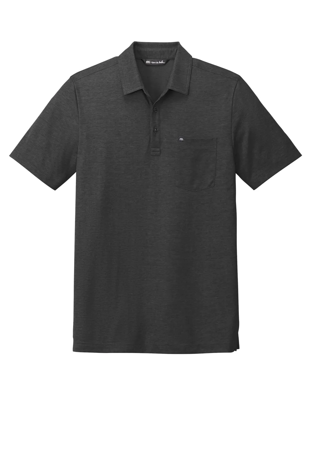 TravisMathew Mens Oceanside Moisture Wicking Short Sleeve Polo Shirt w/ Pocket - Heather Black