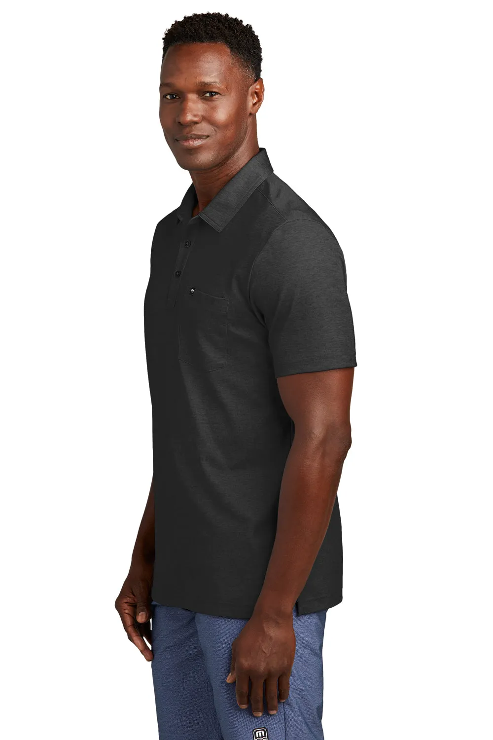 TravisMathew Mens Oceanside Moisture Wicking Short Sleeve Polo Shirt w/ Pocket - Heather Black