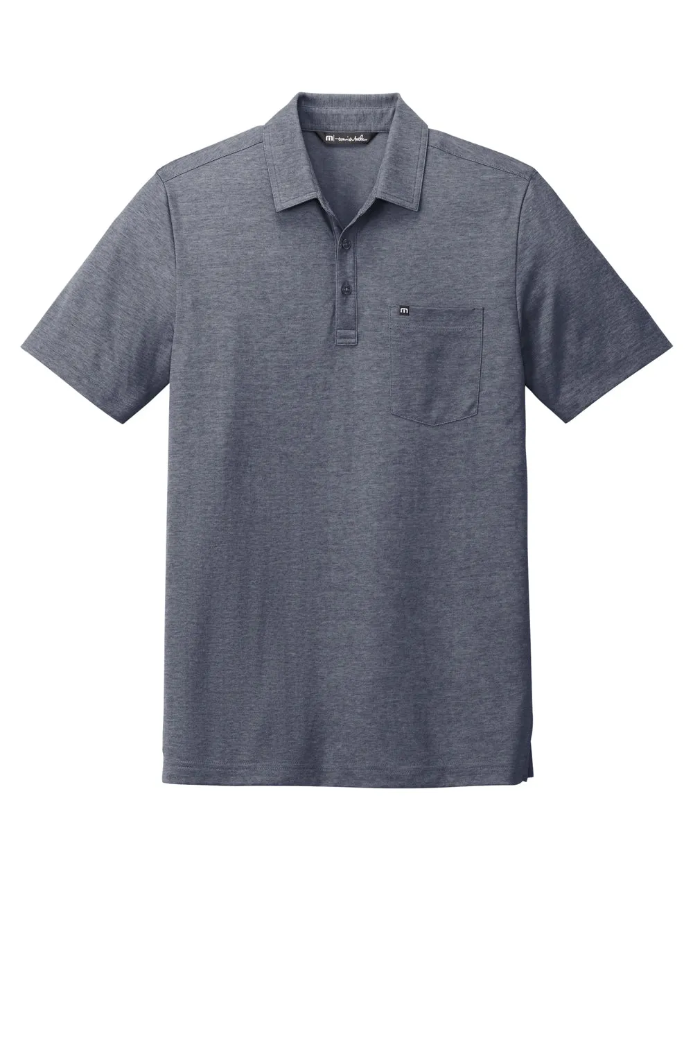TravisMathew Mens Oceanside Moisture Wicking Short Sleeve Polo Shirt w/ Pocket - Heather Blue Nights