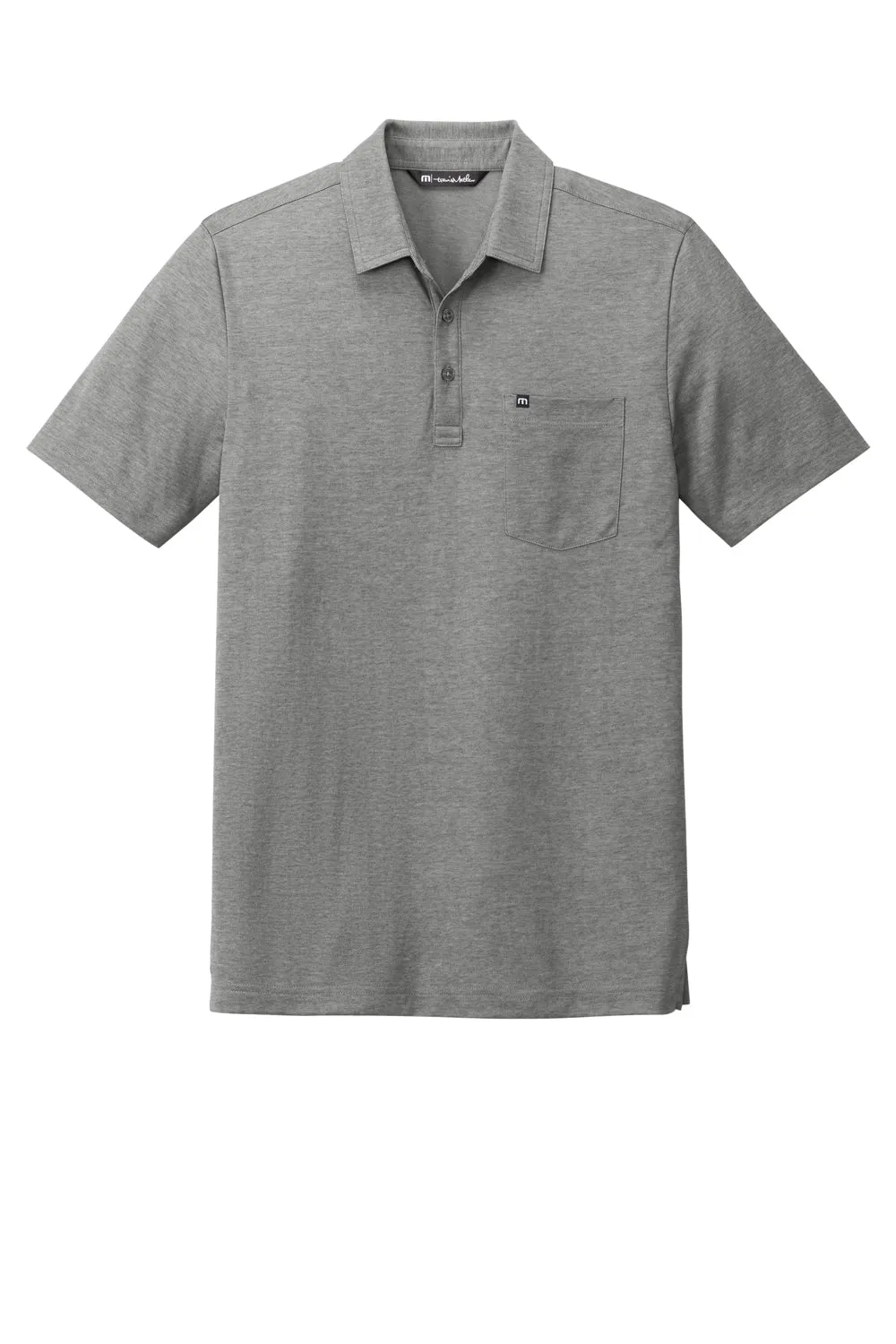 TravisMathew Mens Oceanside Moisture Wicking Short Sleeve Polo Shirt w/ Pocket - Heather Quiet Shade Grey