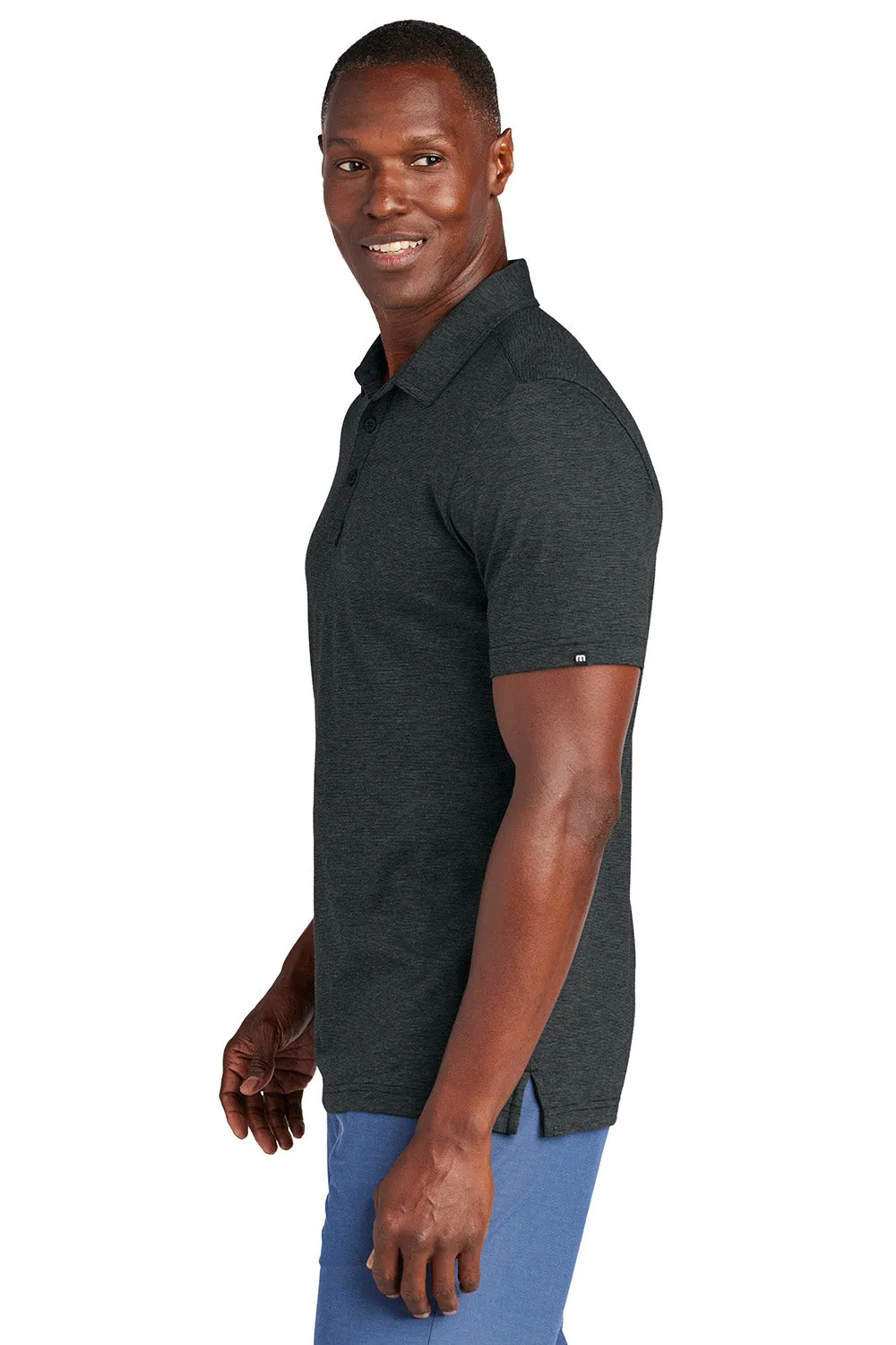 TravisMathew Mens Sunnyvale Wrinkle Resistant Short Sleeve Polo Shirt - Heather Black