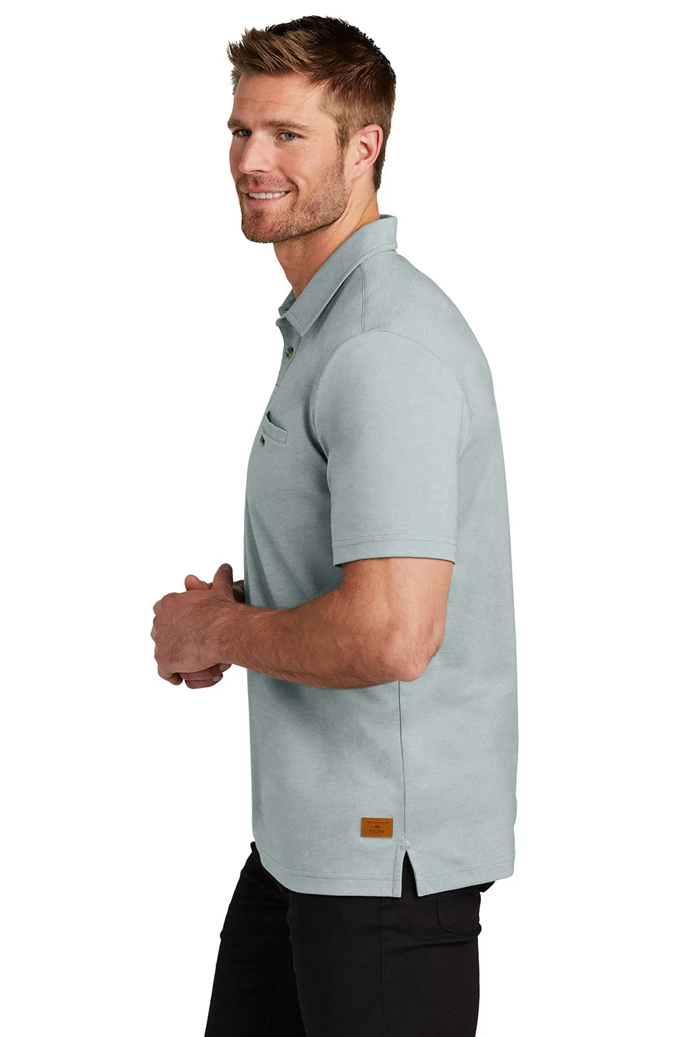 TravisMathew Mens Sunsetters Moisture Wicking Short Sleeve Polo Shirt w/ Pocket - Heather Balsam Green