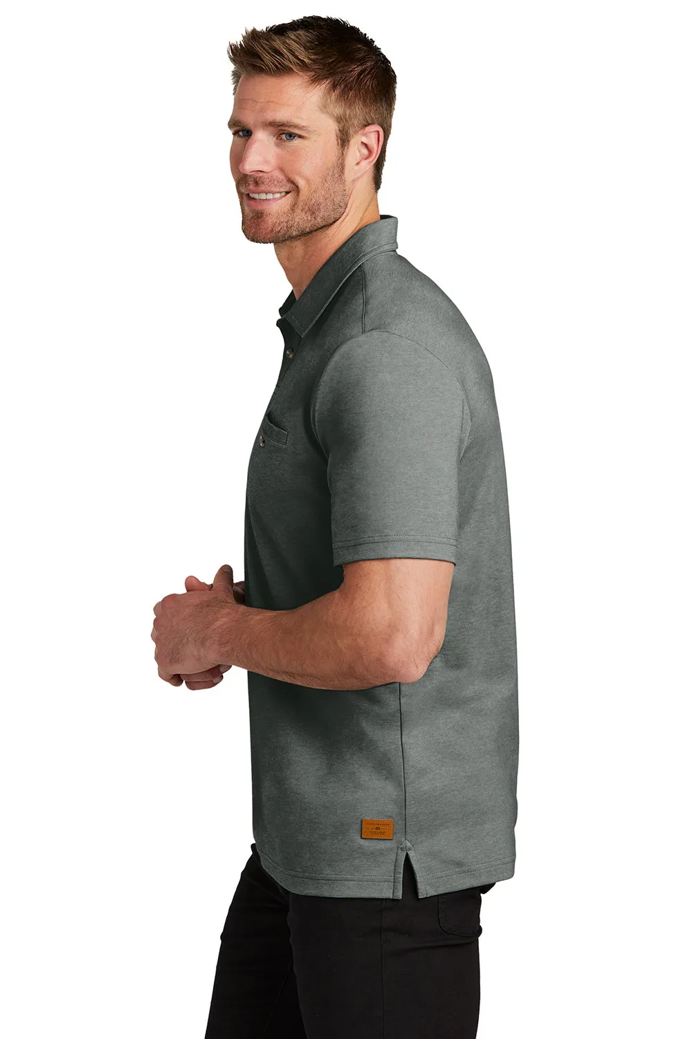 TravisMathew Mens Sunsetters Moisture Wicking Short Sleeve Polo Shirt w/ Pocket - Heather Black
