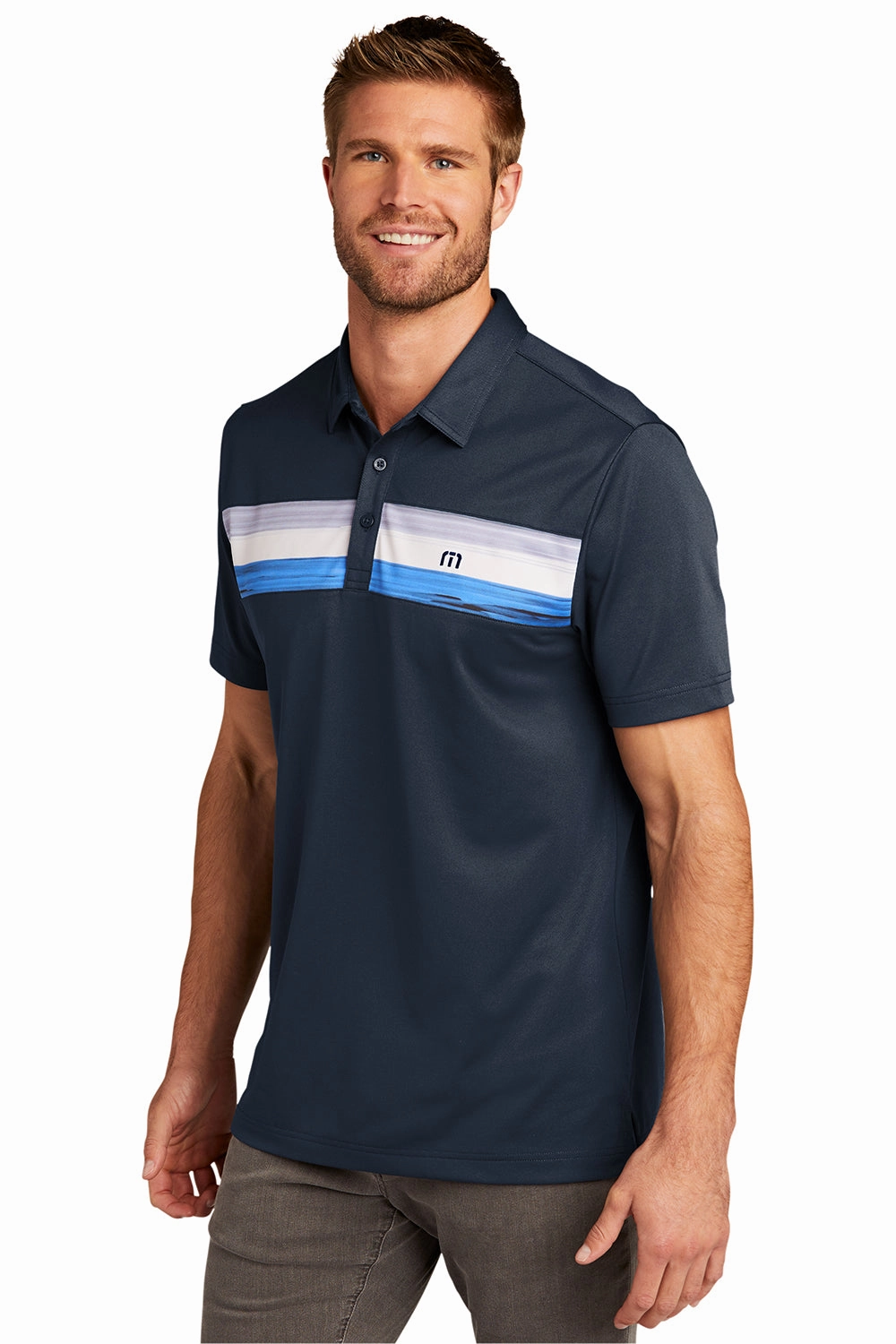 TravisMathew Mens Cabana Moisture Wicking Short Sleeve Polo Shirt - Blue Nights