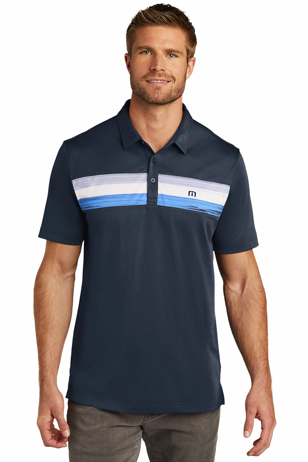 TravisMathew Mens Cabana Moisture Wicking Short Sleeve Polo Shirt - Blue Nights