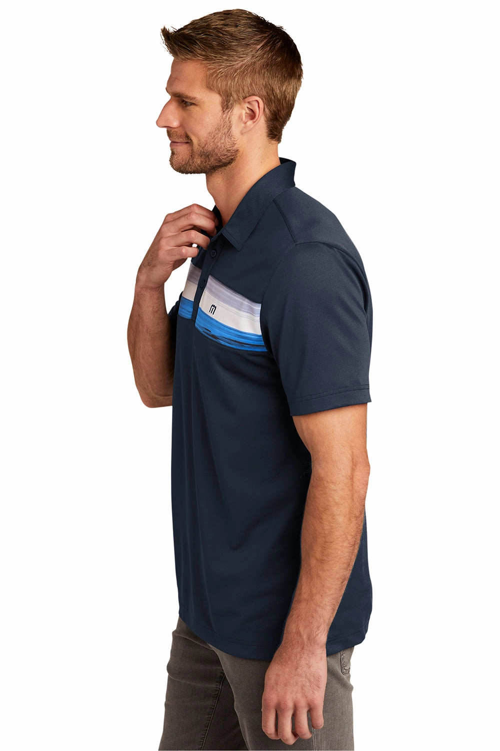 TravisMathew Mens Cabana Moisture Wicking Short Sleeve Polo Shirt - Blue Nights