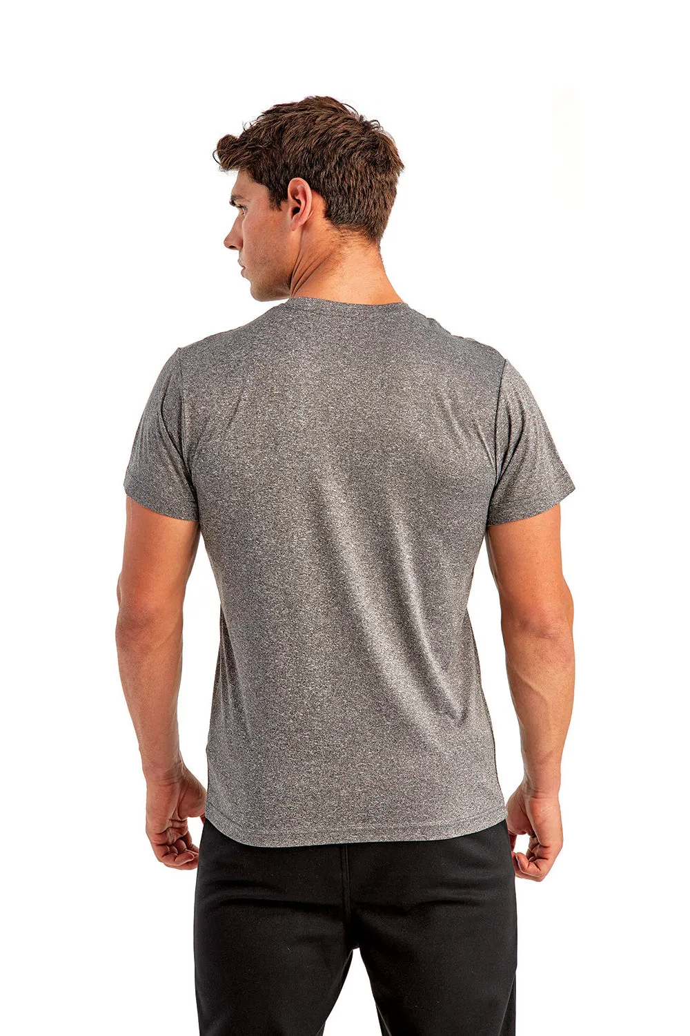 TriDri Mens Moisture Wicking Short Sleeve Crewneck T-Shirt - Black Melange