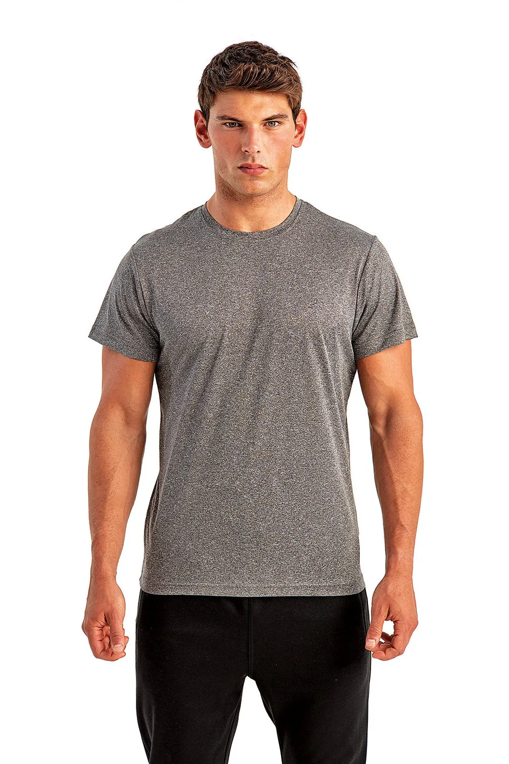 TriDri Mens Moisture Wicking Short Sleeve Crewneck T-Shirt - Black Melange