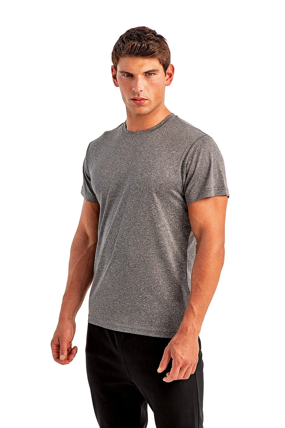 TriDri Mens Moisture Wicking Short Sleeve Crewneck T-Shirt - Black Melange