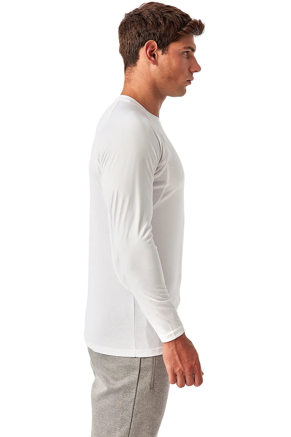 TriDri Mens Paneled Tech Moisture Wicking Long Sleeve Crewneck T-Shirt - White
