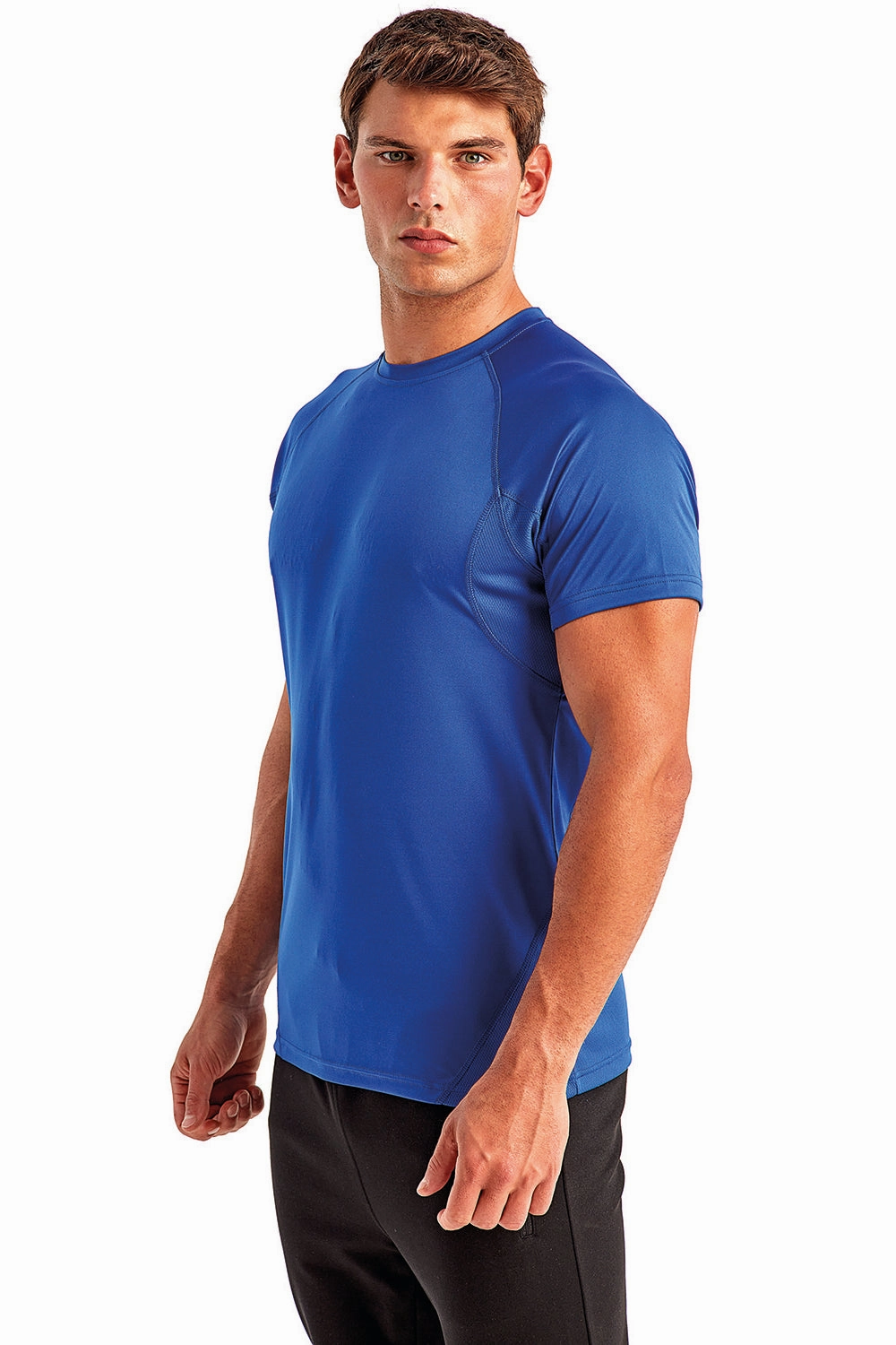 TriDri Mens Paneled Tech Moisture Wicking Short Sleeve Crewneck T-Shirt - Royal Blue - Closeout