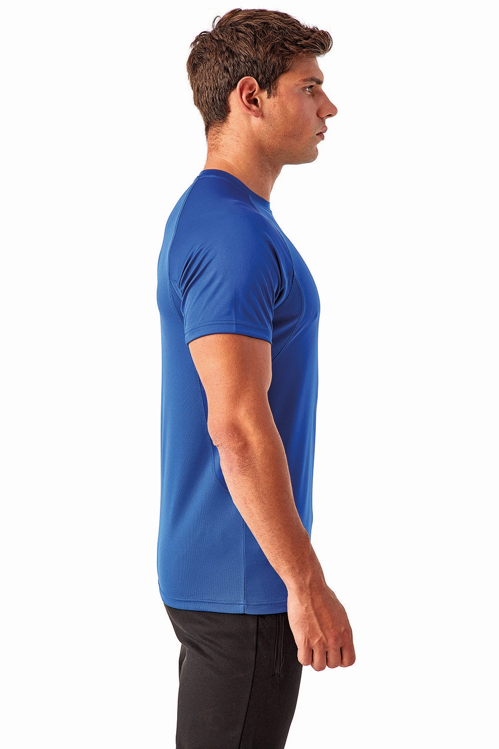 TriDri Mens Paneled Tech Moisture Wicking Short Sleeve Crewneck T-Shirt - Royal Blue - Closeout