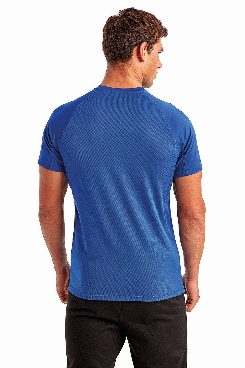TriDri Mens Paneled Tech Moisture Wicking Short Sleeve Crewneck T-Shirt - Royal Blue - Closeout