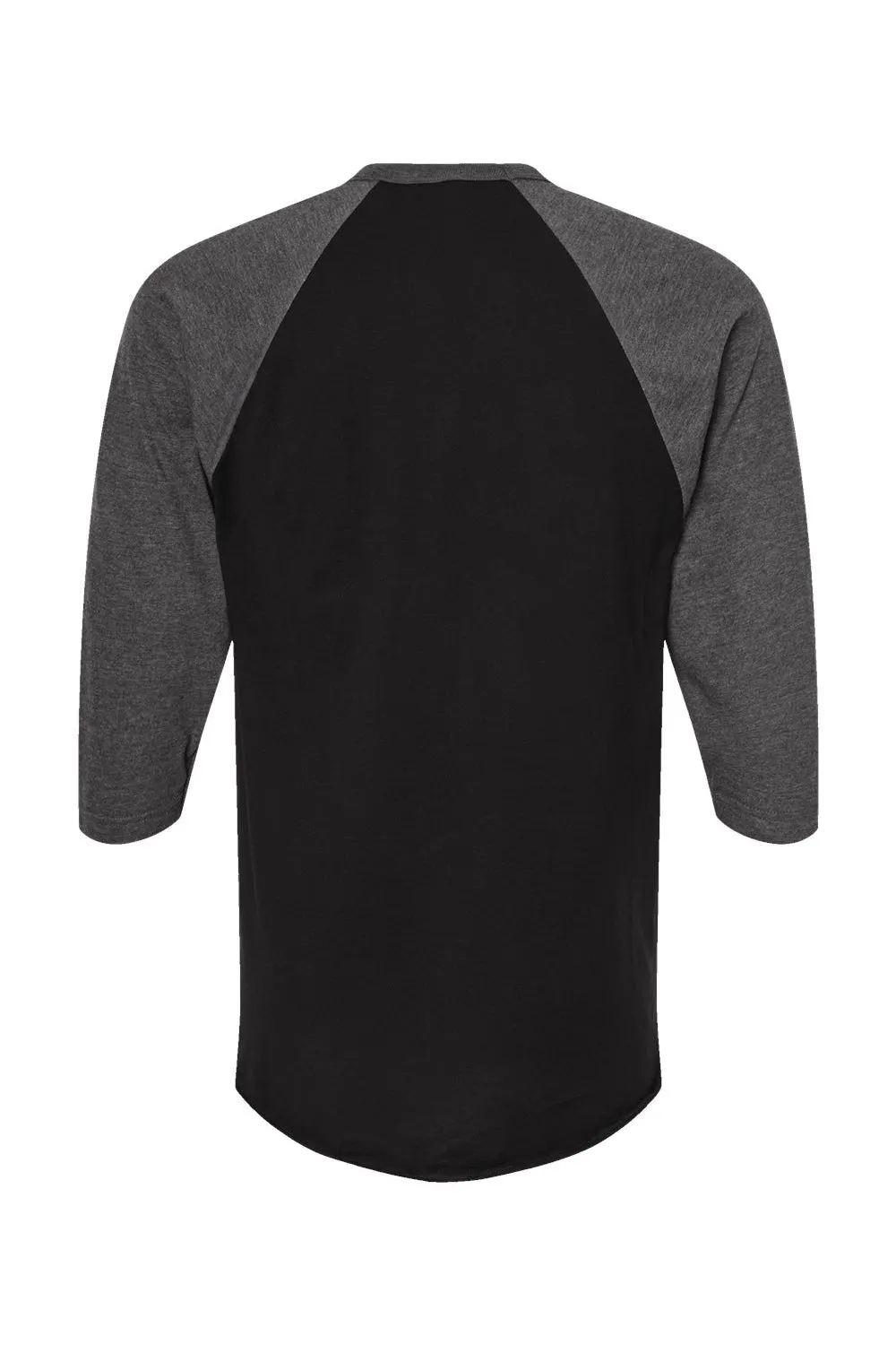 Tultex Mens Fine Jersey Raglan 3/4 Sleeve Crewneck T-Shirt - Black/Heather Charcoal Grey