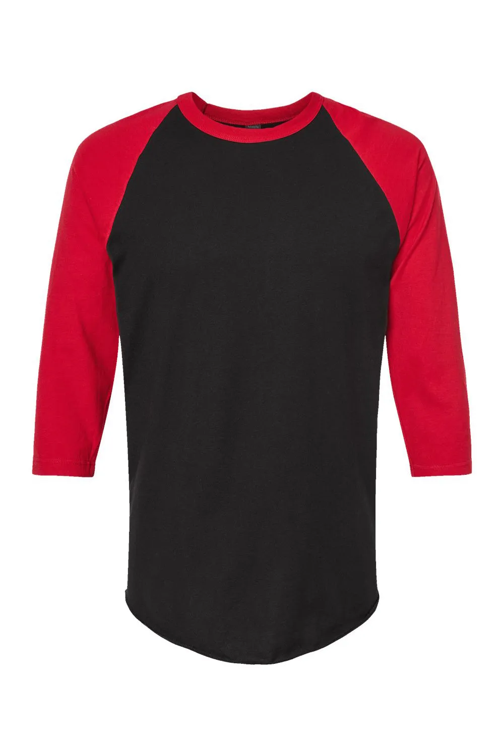Tultex Mens Fine Jersey Raglan 3/4 Sleeve Crewneck T-Shirt - Black/Red