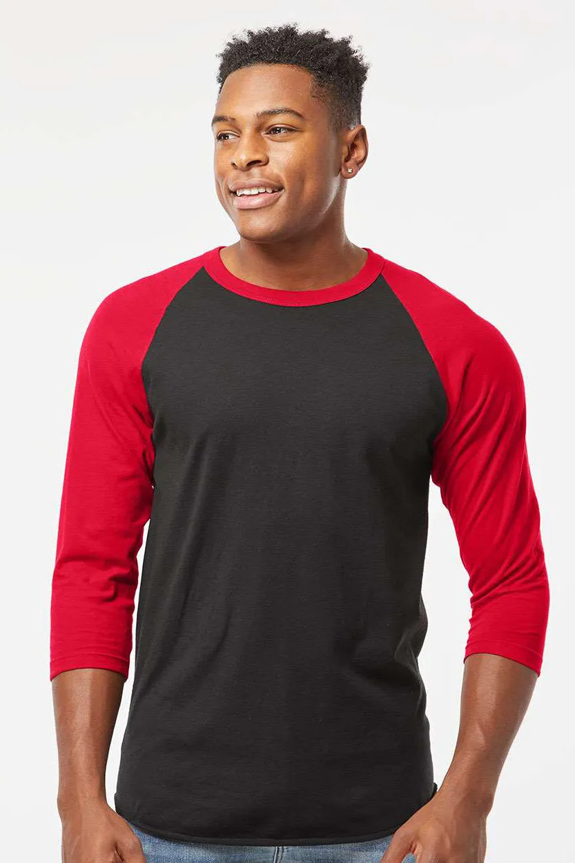 Tultex Mens Fine Jersey Raglan 3/4 Sleeve Crewneck T-Shirt - Black/Red