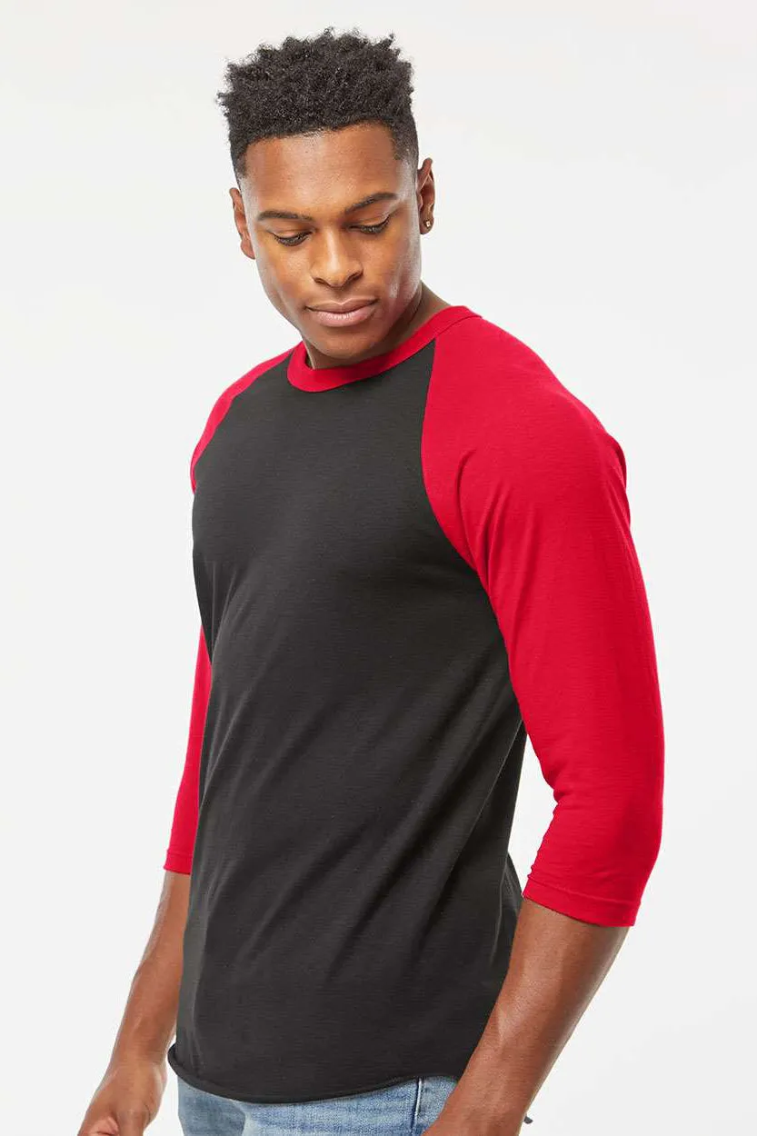 Tultex Mens Fine Jersey Raglan 3/4 Sleeve Crewneck T-Shirt - Black/Red
