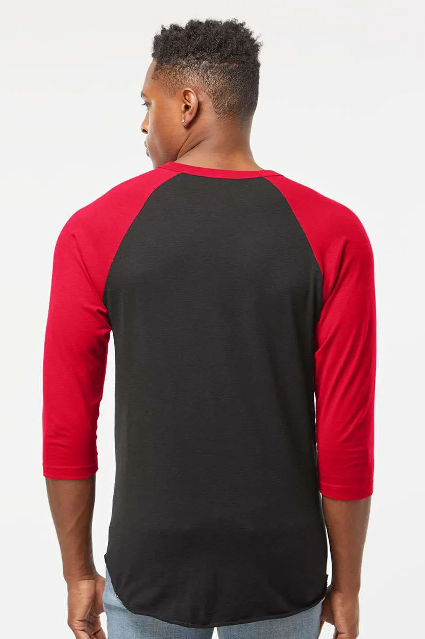 Tultex Mens Fine Jersey Raglan 3/4 Sleeve Crewneck T-Shirt - Black/Red