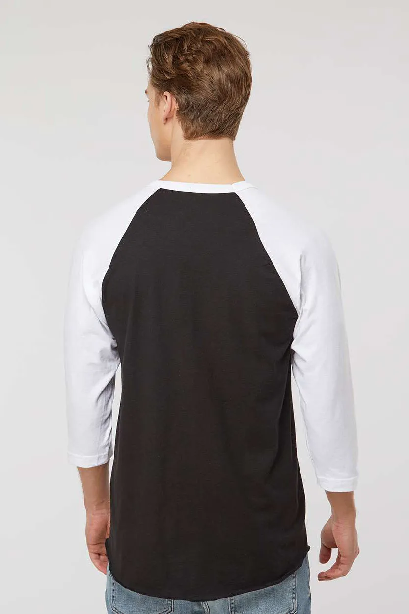 Tultex Mens Fine Jersey Raglan 3/4 Sleeve Crewneck T-Shirt - Black/White