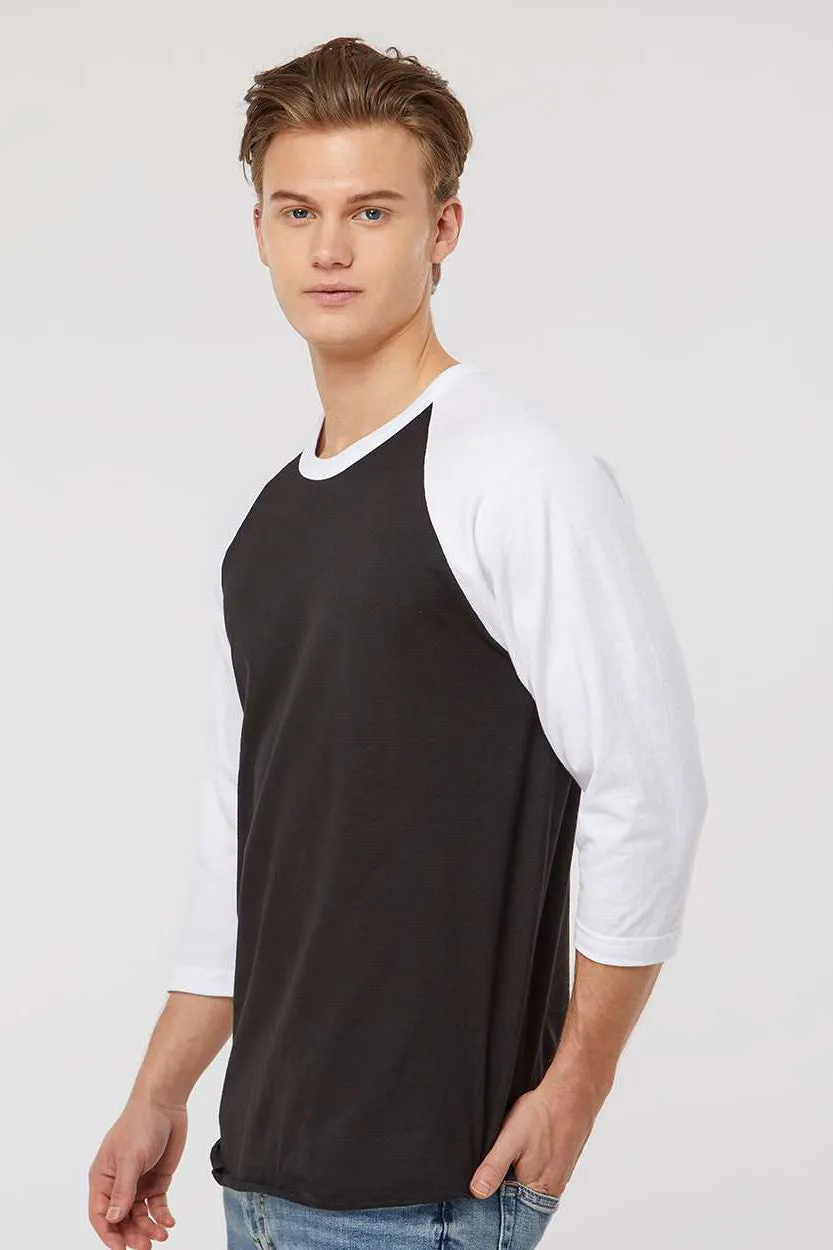 Tultex Mens Fine Jersey Raglan 3/4 Sleeve Crewneck T-Shirt - Black/White