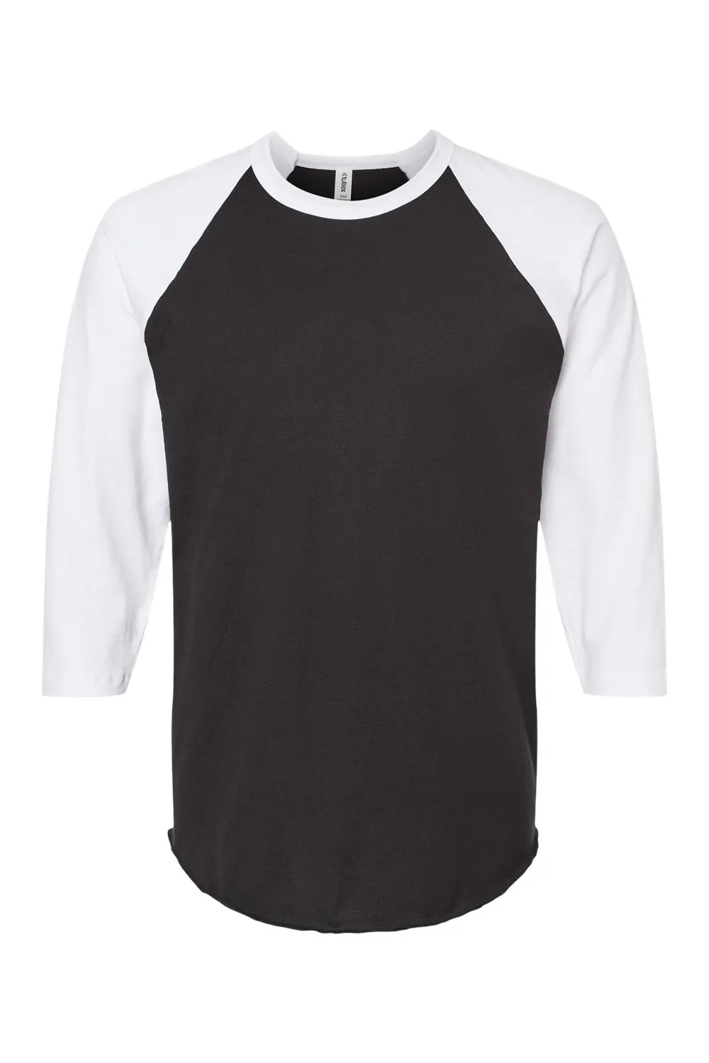 Tultex Mens Fine Jersey Raglan 3/4 Sleeve Crewneck T-Shirt - Black/White