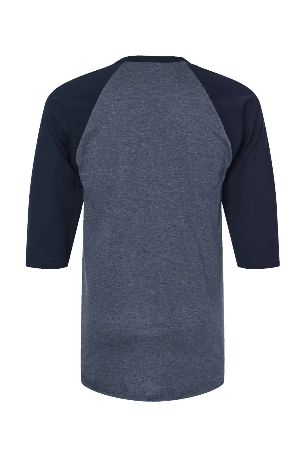 Tultex Mens Fine Jersey Raglan 3/4 Sleeve Crewneck T-Shirt - Heather Denim Blue/Navy Blue
