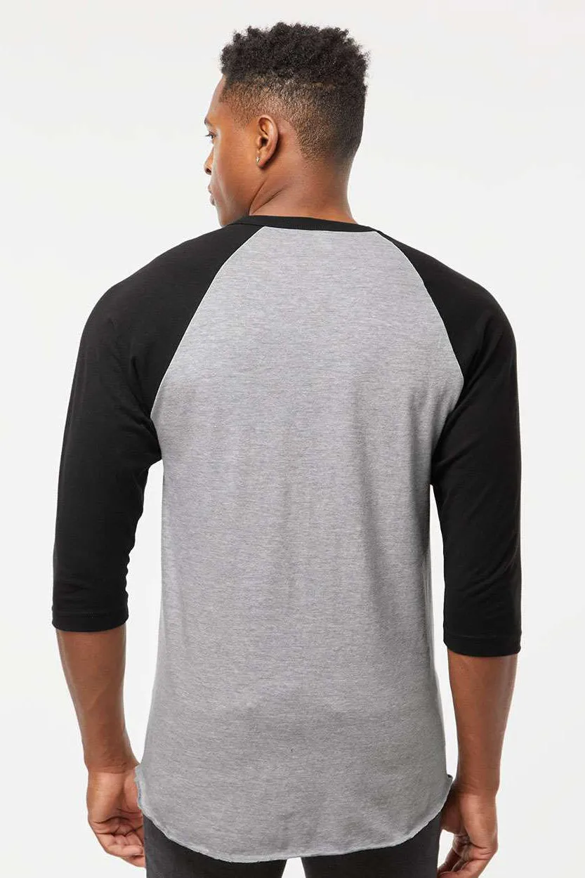 Tultex Mens Fine Jersey Raglan 3/4 Sleeve Crewneck T-Shirt - Heather Grey/Black